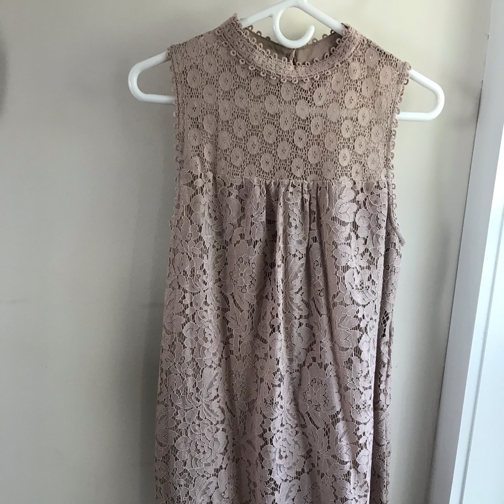 Tan lace high neck dress